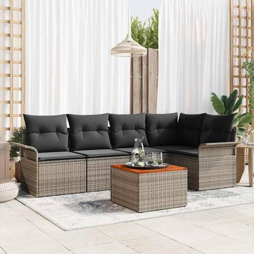 vidaXL Tuin Sofa Set 6 pcs Grijs Poly riet, Tuin en Terras, Tuinsets en Loungesets, Nieuw, Rotan, Verzenden