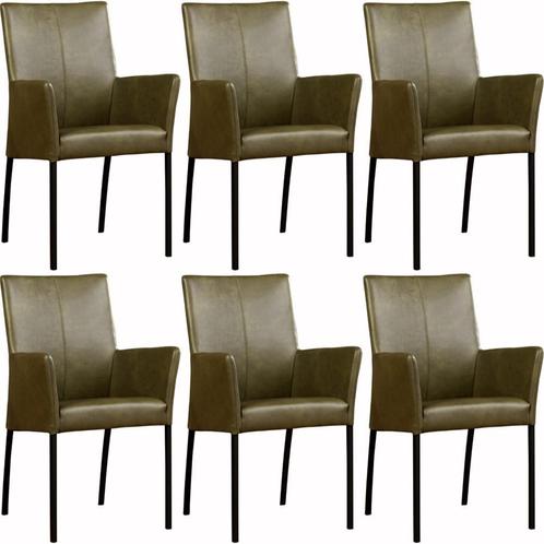 Set van 6 Leren eetkamerstoelen - met armleuning - Echt leer, Huis en Inrichting, Stoelen, Vijf, Zes of meer stoelen, Overige kleuren