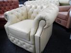 Chesterfield Maarssen !! Creme Lederen Chesterfield Fauteuil, Huis en Inrichting, Fauteuils, Ophalen, Zo goed als nieuw, Leer