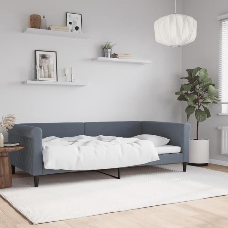 vidaXL Slaapbank 100x200 cm fluweel donkergrijs, Huis en Inrichting, Slaapkamer | Bedden, 100 cm, 200 cm, Grijs, Eenpersoons, Nieuw