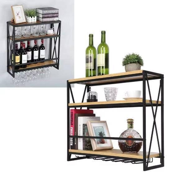 Wijnrek Wandmodel 3-Lagen – Industrieel Metaal en MDF, Huis en Inrichting, Keuken | Keukenelementen, Nieuw, Verzenden