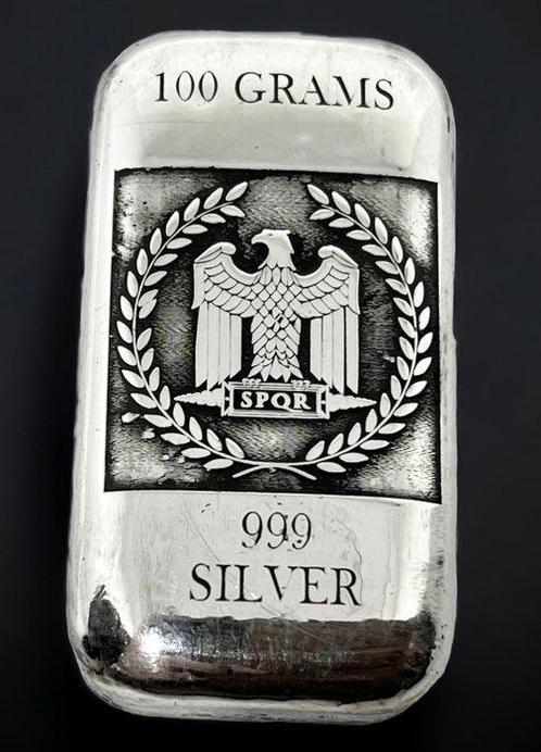 100 gram - Zilver .999 - SPQR -No Reserve- (Zonder, Postzegels en Munten, Edelmetalen en Baren