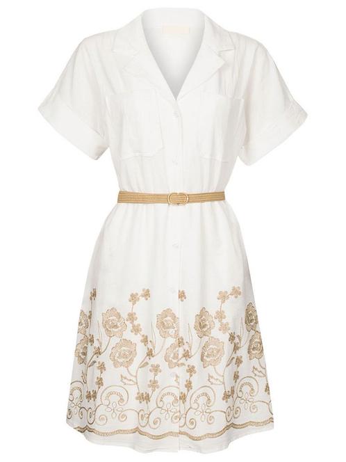 Jurk Wit Bloemen Goud M (38), Kleding | Dames, Jurken, Verzenden