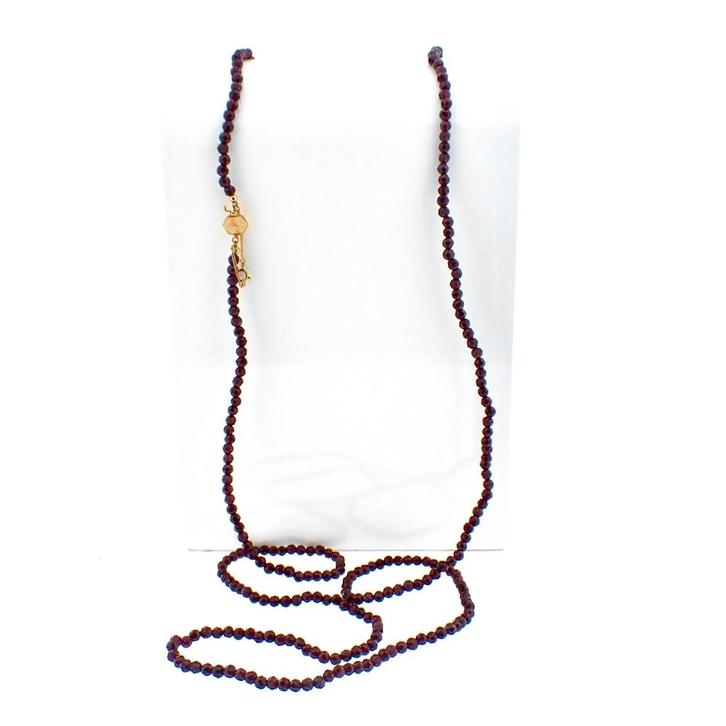 Granaat ketting/sautoir met gouden slot; Antiek/vintage |..., Sieraden, Tassen en Uiterlijk, Kettingen, Overige kleuren, Gebruikt