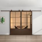 Dubbele stalen schuifdeur 6 Vlaks met kickplate Brons Brons, Nieuw, Metaal, 75 tot 150 cm, 150 tot 225 cm