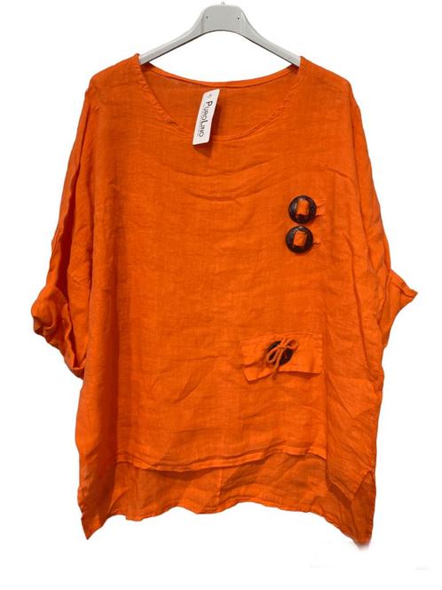 Linnen brede tuniek met houten knoppen ronde hals en korte, Kleding | Dames, Blouses en Tunieken