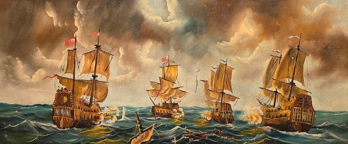 Franse school (XX) - Grande battaglia navale - XL format, Antiek en Kunst, Kunst | Schilderijen | Klassiek