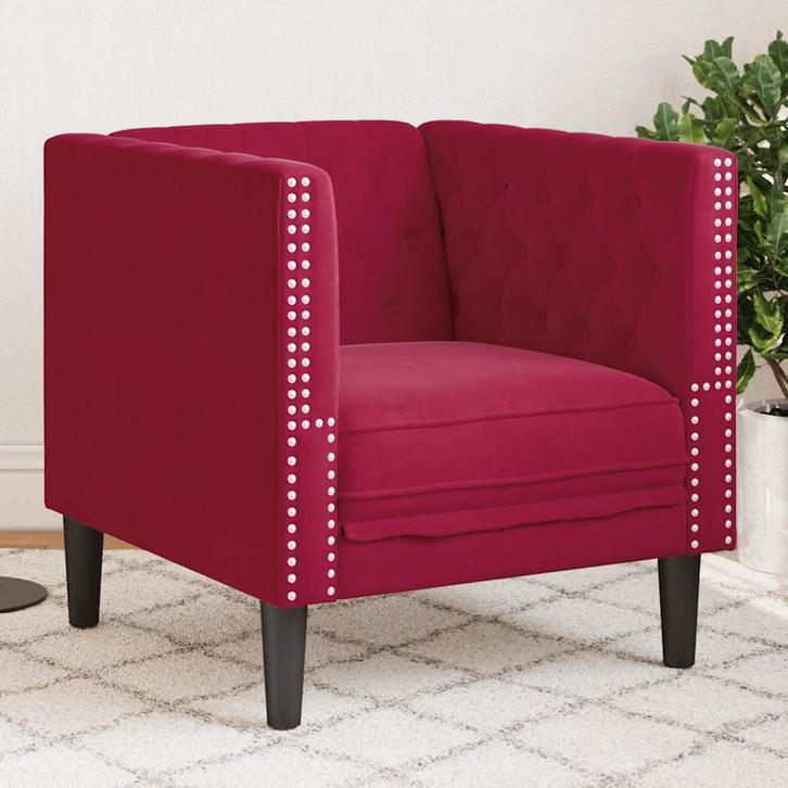 vidaXL Fauteuil Chesterfield-stijl fluweel wijnrood, Huis en Inrichting, Banken | Bankstellen, Nieuw, Stof, Eenpersoons, Verzenden