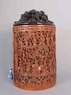 LARGE BAMBOO BITONG WITH ZITAN WOODEN DOUBLE GOURD LID -