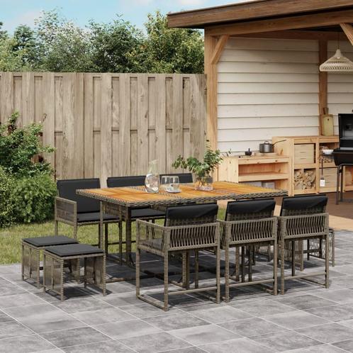 vidaXL 11-delige Tuinset met kussens poly rattan grijs, Tuin en Terras, Tuinsets en Loungesets, Tuinset, Nieuw, Meer dan 8 zitplaatsen