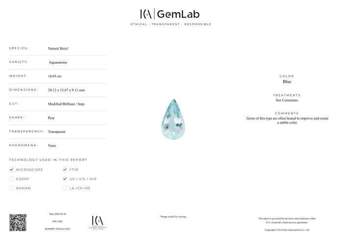 Zonder Minimumprijs - 1 pcs Blauw Aquamarijn - 14.05 ct -, Sieraden, Tassen en Uiterlijk, Edelstenen