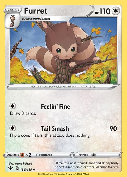 Furret 136/189 Darkness Ablaze, Hobby en Vrije tijd, Verzamelkaartspellen | Pokémon, Losse kaart, Nieuw, Foil, Ophalen of Verzenden