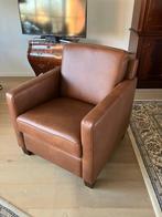Leren fauteuil met houten poten - cognac kleur leer, Huis en Inrichting, Fauteuils, Nieuw, Ophalen of Verzenden, Landelijk, 50 tot 75 cm