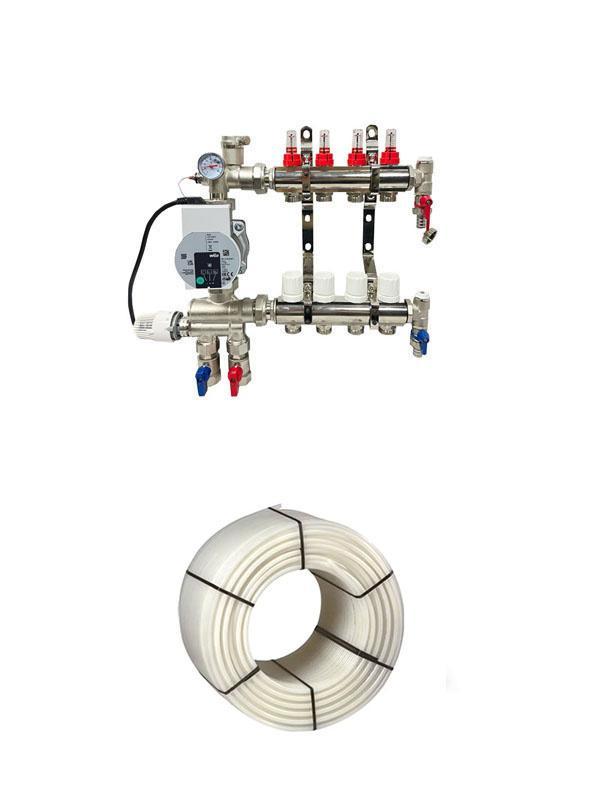 RVS 1 groeps verdeler met pomp + 90 mtr vloerverwarmingsl..., Doe-het-zelf en Verbouw, Verwarming en Radiatoren, Overige typen