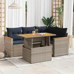 vidaXL 5-delige Loungeset met kussens poly rattan grijs, Tuin en Terras, Verzenden, Nieuw, Rotan, Loungeset