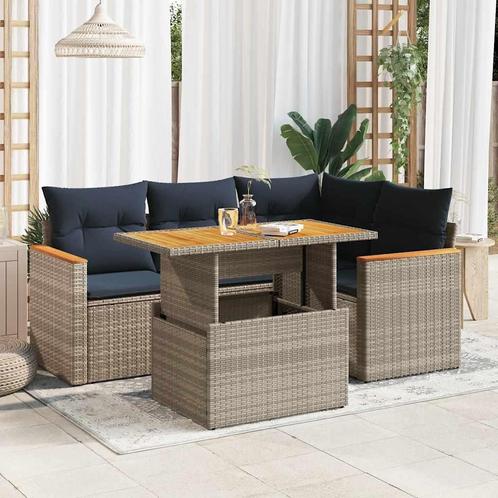 vidaXL 5-delige Loungeset met kussens poly rattan grijs, Tuin en Terras, Tuinsets en Loungesets, Loungeset, Nieuw, Rotan, Verzenden