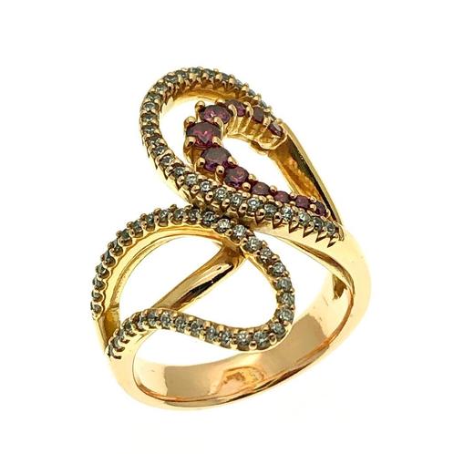Rosé gouden ring met witte en roze zirconia stenen, Sieraden, Tassen en Uiterlijk, Ringen, Dame, Met edelsteen, Overige kleuren