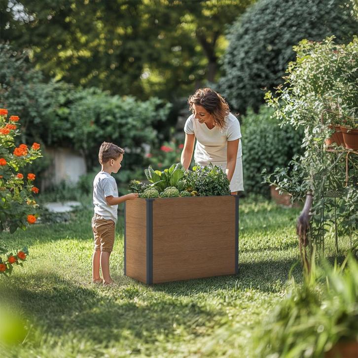 Plantenbak staal houtlook 100 x 50 x 77 cm, Tuin en Terras, Schuttingen, Verzenden