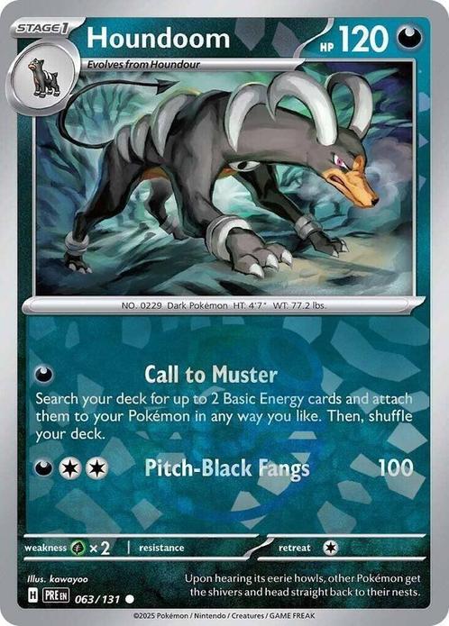 Houndoom 063/131 Masterball Prismatic Evolutions, Hobby en Vrije tijd, Verzamelkaartspellen | Pokémon, Losse kaart, Nieuw, Foil