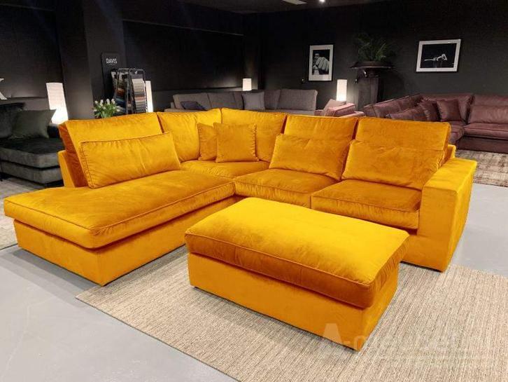 Hoekbank Leusden - hoekbanken - Geel - Velvetstof, Huis en Inrichting, Banken | Sofa's en Chaises Longues, Nieuw, Stof