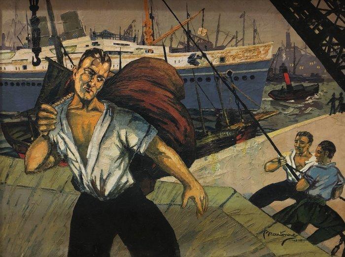 Réné Brantonne (1903-1979) - The Waterfront - XL, Antiek en Kunst, Kunst | Schilderijen | Klassiek