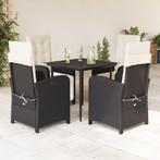 vidaXL 5-delige Tuinset met kussens poly rattan zwart, 4 zitplaatsen, Nieuw, Tuinset, Verzenden