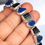 Zilveren armband met Azuriet uit het Oeralgebergte en Zwarte, Verzamelen, Mineralen en Fossielen
