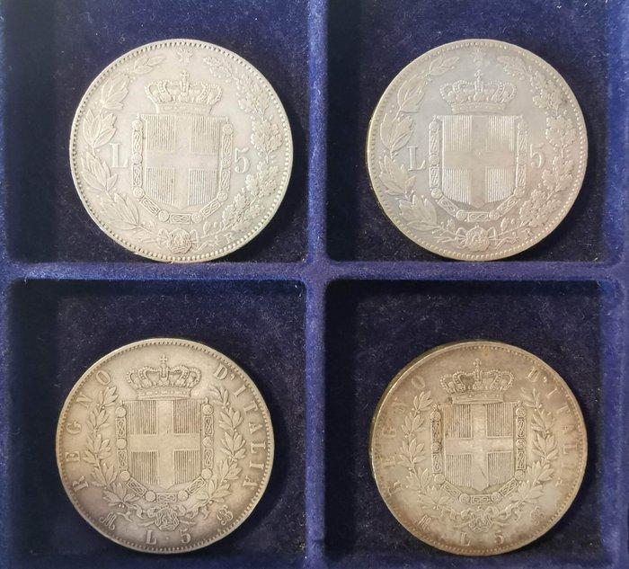Italië, Koninkrijk 5 Lire 1871-1879 (4 coins) (Zonder, Postzegels en Munten, Munten | Europa | Niet-Euromunten