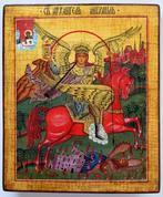 Icoon - RUSSISCH-ORTHODOXE ICOON DE HEILIGE AARTSENGEL, Antiek en Kunst