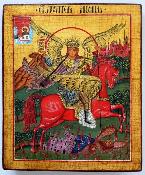 Icoon - RUSSISCH-ORTHODOXE ICOON DE HEILIGE AARTSENGEL, Antiek en Kunst, Antiek | Boeken en Bijbels