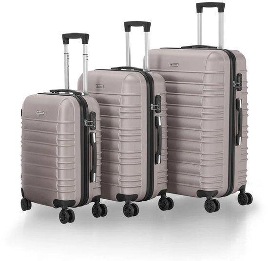 2dekans | Harde Kofferset Rome - 3-Delig - ABS - Champagne, Sieraden, Tassen en Uiterlijk, Koffers, Zo goed als nieuw, Ophalen of Verzenden