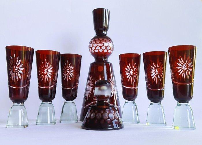 Drankservies - Bohemian Art Deco Ruby Red Glass Decanter, Antiek en Kunst, Antiek | Meubels | Tafels