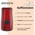 Brock Elektrische Koffiemolen 150W – Rood – RVS Mes – Voor, Witgoed en Apparatuur, Koffiezetapparaten, Ophalen of Verzenden, Nieuw