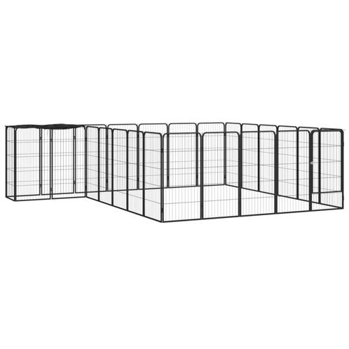Hondenkennel 26 panelen 50x100 cm gepoedercoat staal zwart, Dieren en Toebehoren, Hondenhokken, Nieuw, Verzenden