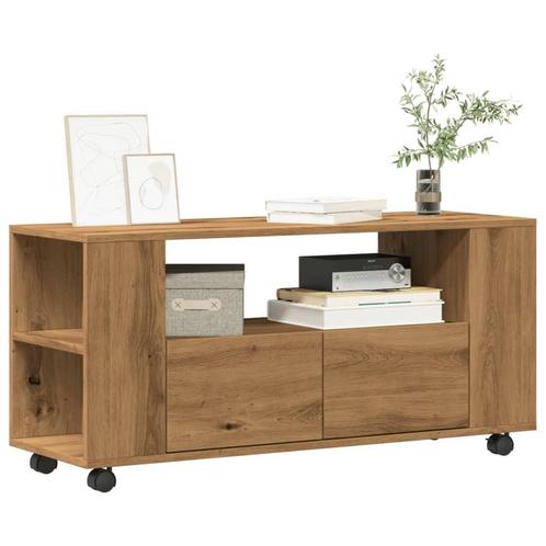 vidaXL Tv-meubel met wielen 102x34,5x43 cm hout artisanaal, Huis en Inrichting, Kasten | Televisiemeubels, Nieuw, Overige houtsoorten
