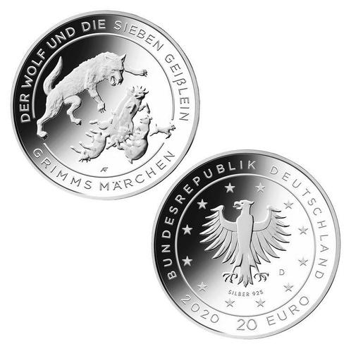 Duitsland 20 Euro De Wolf en de Zeven Geitjes 2020, Postzegels en Munten, Munten | Europa | Euromunten, Verzenden