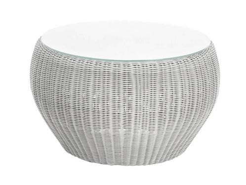 Stern Anny bijzettafel rotan met glasplaat - Wit, Tuin en Terras, Tuintafels, Ophalen of Verzenden
