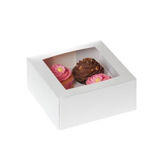 HoM Cupcake Doosje 4 Wit (incl. tray met venster) 2st., Hobby en Vrije tijd, Taarten en Cupcakes maken, Nieuw, Verzenden