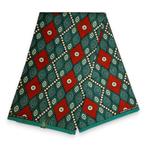 Afrikaanse stof - Turquoise Rode Diamonds - Polycotton, Hobby en Vrije tijd, Stoffen en Lappen, Ophalen of Verzenden, Nieuw
