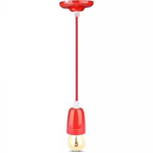 Retro porseleinen lamp - ROOD - E27 fitting - pendel, Huis en Inrichting, Lampen | Losse lampen, Ophalen of Verzenden