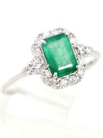 Ring - 18 karaat Witgoud Smaragd - Diamant, Nieuw