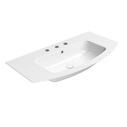 Gebogen Keramiek Wastafel Met 3 Kraan Gaten Sapho Pura, Doe-het-zelf en Verbouw, Sanitair, Overige typen, Nieuw, Ophalen of Verzenden