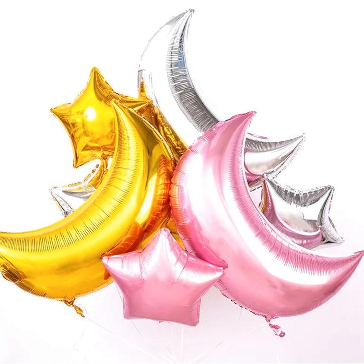 Folie ballonnenset Moon and Stars roze, goud, zilver 6-delig, Hobby en Vrije tijd, Feestartikelen, Verjaardag, Nieuw, Versiering