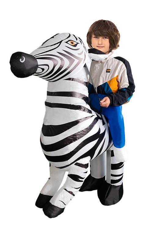 KIMU® Opblaas Kostuum Kinderen Rijdend op Zebra Opblaasbaar, Kinderen en Baby's, Carnavalskleding en Verkleedspullen, Nieuw, Ophalen of Verzenden