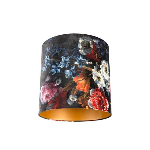 Velours lampenkap bloemen dessin 40/40/40 gouden binnenkant, Huis en Inrichting, Lampen | Lampenkappen, 25 tot 50 cm, Overige vormen