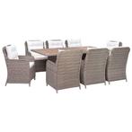 vidaXL 9-delige Tuinset met kussens poly rattan bruin, Nieuw, 8 zitplaatsen, Tuinset, Verzenden