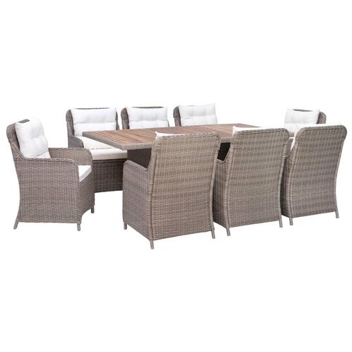 vidaXL 9-delige Tuinset met kussens poly rattan bruin, Tuin en Terras, Tuinsets en Loungesets, Tuinset, Nieuw, 8 zitplaatsen, Rotan