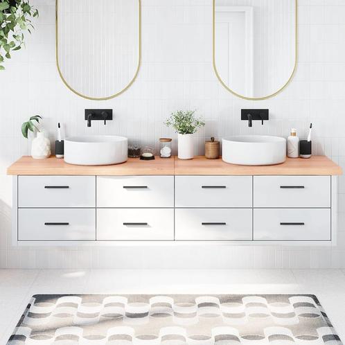 vidaXL Wastafelblad 220x50x(2-6) cm behandeld massief hout, Huis en Inrichting, Keuken | Keukenelementen, Bruin, Nieuw, Verzenden