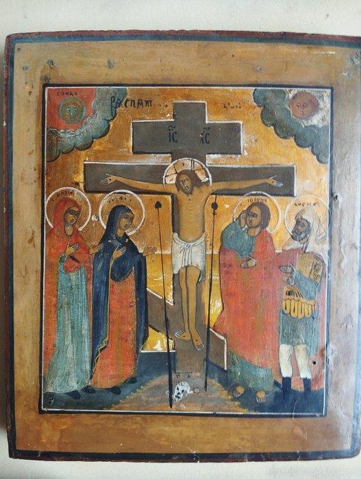 Icoon - Kruisiging van Christus - Hout, Antiek en Kunst, Kunst | Niet-Westerse kunst