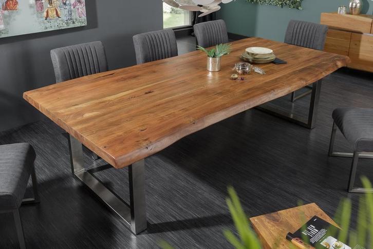 Eettafel MAMMUT 240cm tafelblad 60mm acaciahout, Huis en Inrichting, Tafels | Eettafels, Ophalen of Verzenden
